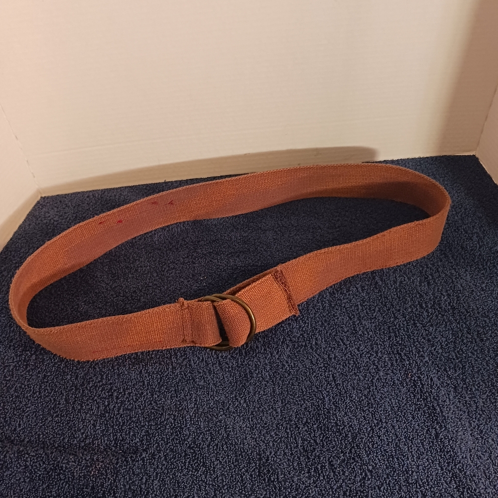Brown Canvas Adjustable Belt With Brass Like Buckle Size 34